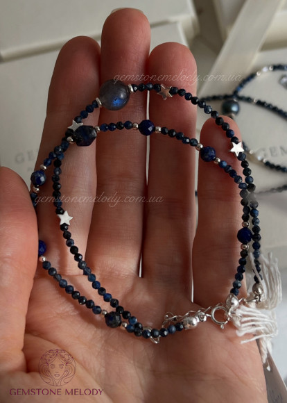 Браслет з кіанітом , з лабрадором, лазуритом