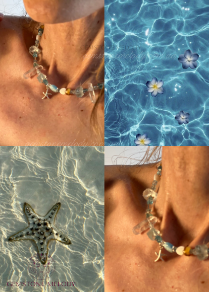 Літнє , пляжне кольє - чокер з міксу натуральних каменів