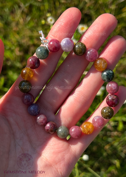 Браслет з різнокольорового турмаліна з іншою на вибір підвіскою