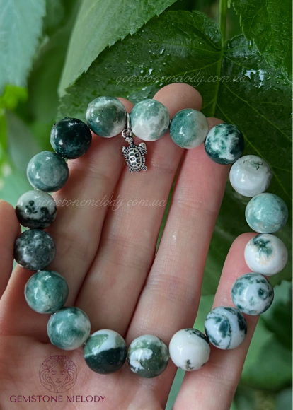 Браслет з моховим агатом і черепашкою зі срібла