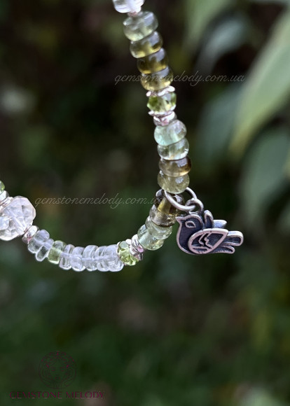 Браслет з цитрину, зеленого кварцу, хризоліта, турмаліну