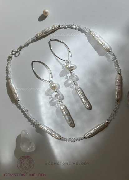Весільний набір прикрас з натуральних каменів та срібла 