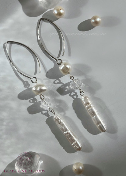 Сережки з перлами і гірським кришталем
