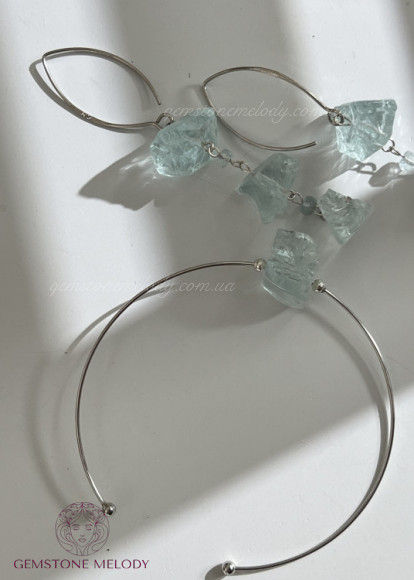 Набір срібний з аквамарином 