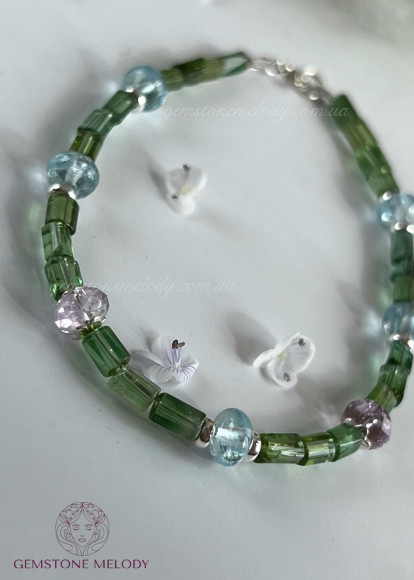 Браслет з зеленим турмаліном, верделітом