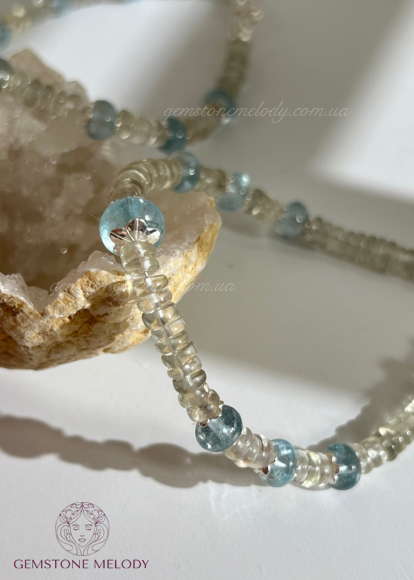 Браслет з зеленого кварцу та аквамарину