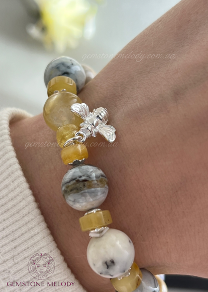 Браслет з міксу мінералів та сріблом