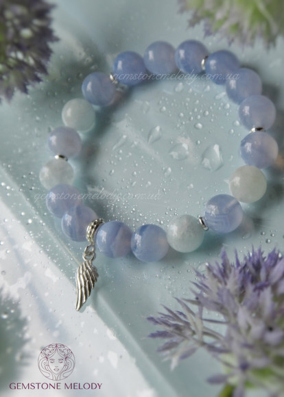 Браслет з блакитного мережевого  агата