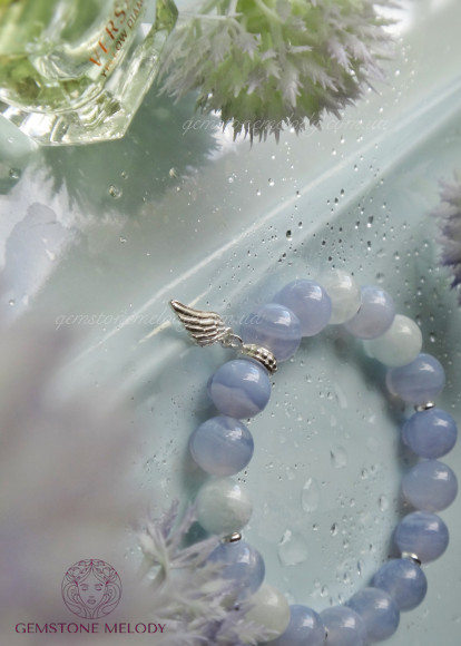 Браслет з блакитного мережевого  агата