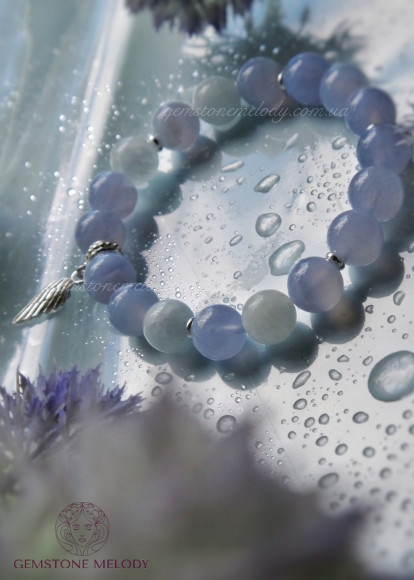 Браслет з блакитного мережевого  агата