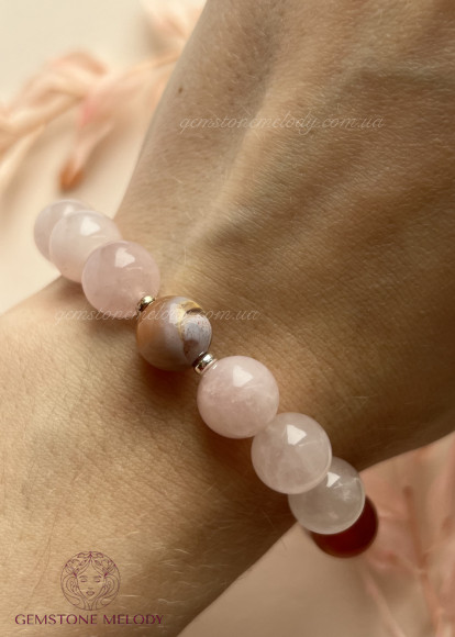 Браслет з агата, кварцу, сердоліка