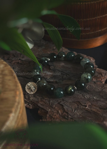 Браслет з міксу натуральних каменів зелених каменів 