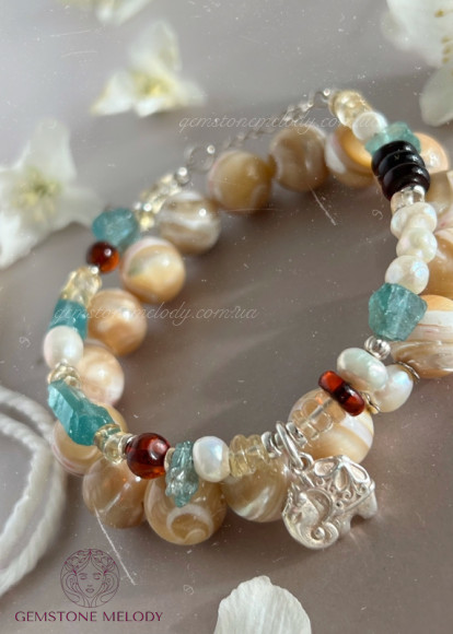 Набір браслетів з натуральних каменів та срібла 