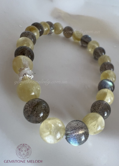 Браслет з жовтим лепідолітом , лабрадором 