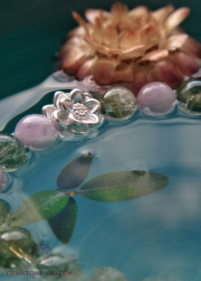 Браслет з кунцита, цитрина "Лотос"