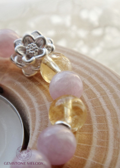 Браслет з кунцита, цитрина "Лотос"