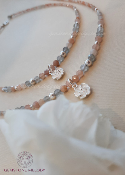 Колье из лабрадора и солнечного камня h1011