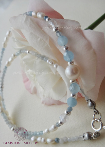 Колье из аквамарина h1009