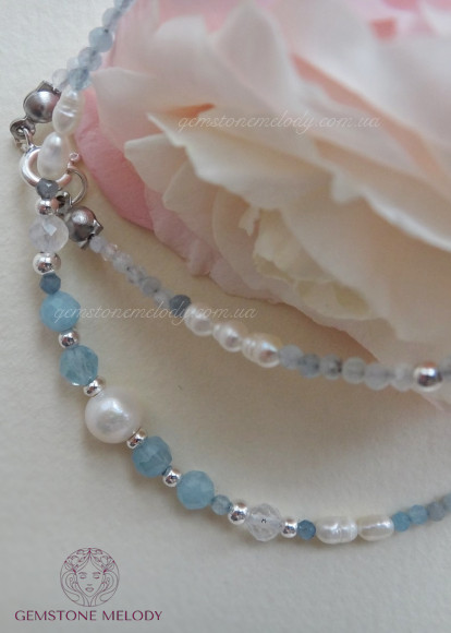Колье из аквамарина h1009