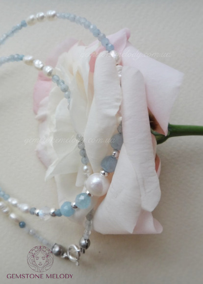 Колье из аквамарина h1009