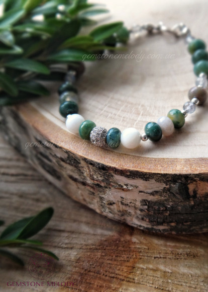 Браслет з агата, перламутра