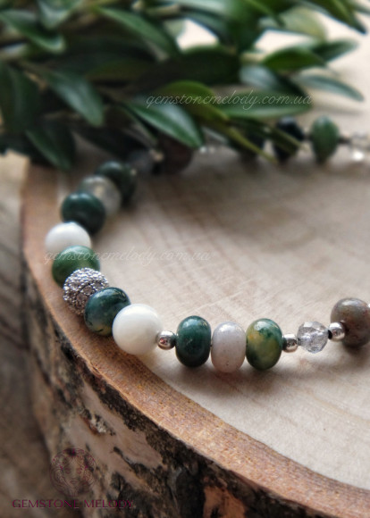 Браслет з агата, перламутра