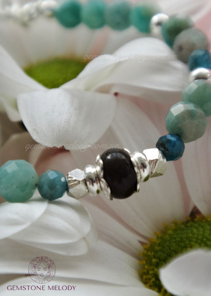 Браслет З амазоніта, апатита и агата