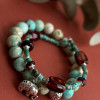 Набір браслетів з натуральної бірюзи та бурштина 