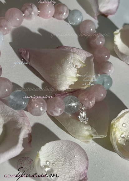 Браслет з лепідолітом, опалом 