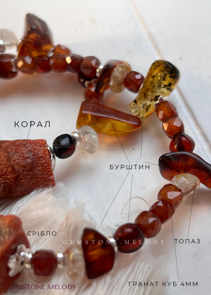 Прикраса на шию в українському етно-стилі з міксу натуральних каменів