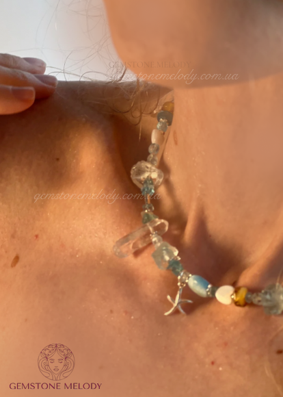 Літнє , пляжне кольє - чокер з міксу натуральних каменів