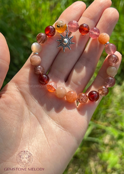 Браслет з помаранчевих мінералів, мікс каменів