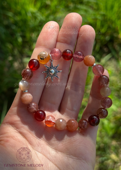Браслет з помаранчевих мінералів, мікс каменів