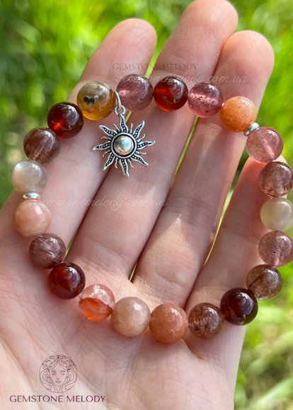 Браслет з помаранчевих мінералів, мікс каменів