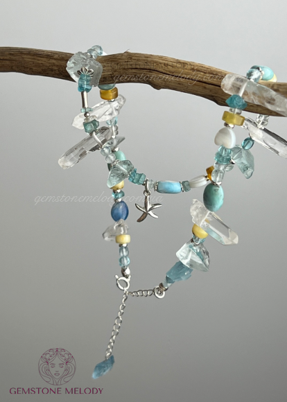 Літнє , пляжне кольє - чокер з міксу натуральних каменів