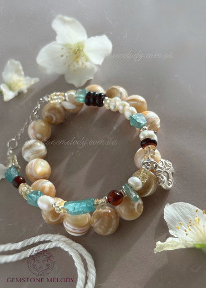 Набір браслетів з натуральних каменів та срібла 