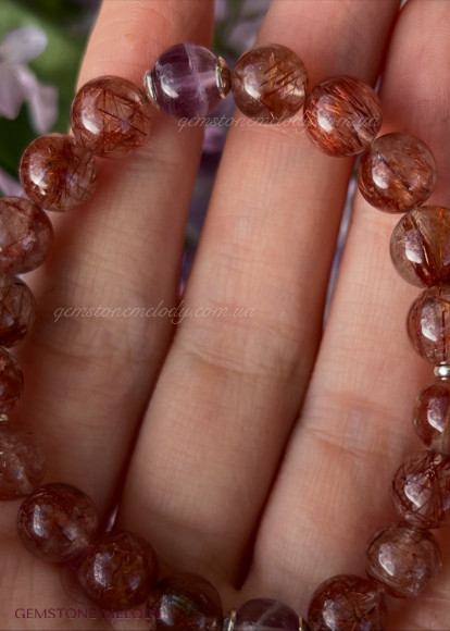 Браслет з рутиловим кварцем (волос Венери)