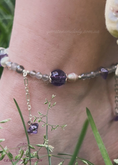 Анклет з аметистом, та іншими натуральними каменями
