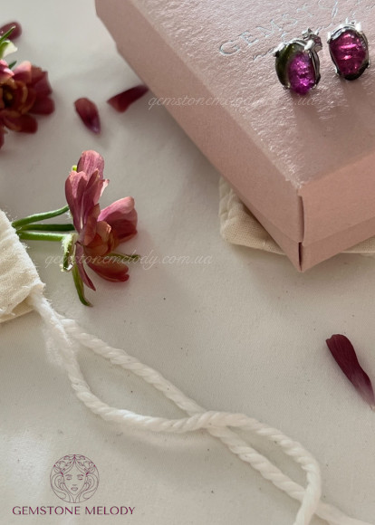 Сережки з турмаліном, кавуновий турмалін і срібло