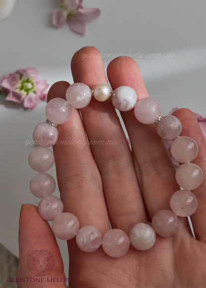 Браслет з рожевих мінералів, лепідоліту, рожевого кварцу 