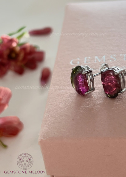 Сережки з турмаліном, кавуновий турмалін і срібло