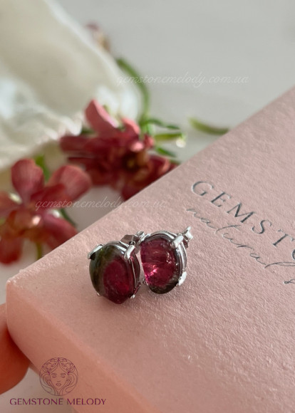 Сережки з турмаліном, кавуновий турмалін і срібло