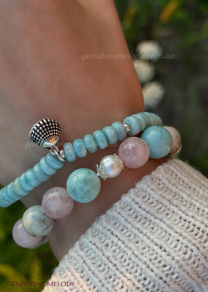 Набір браслетів з ларимару і міксу інших мінералів 