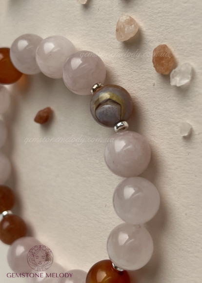Браслет з агата, кварцу, сердоліка