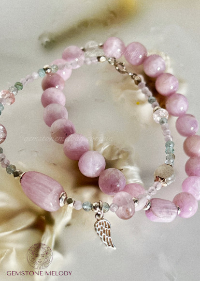 Браслет з кунциту, апатита, лабрадора 