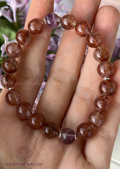 Браслет з рутиловим кварцем (волос Венери)