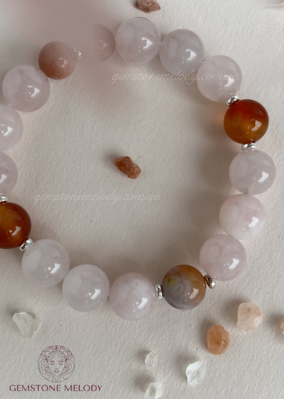 Браслет з агата, кварцу, сердоліка