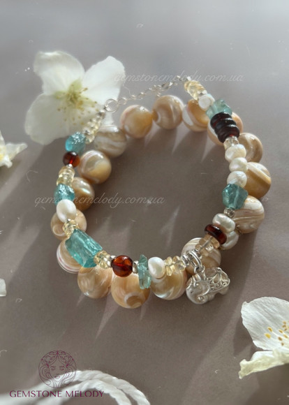 Набір браслетів з натуральних каменів та срібла 
