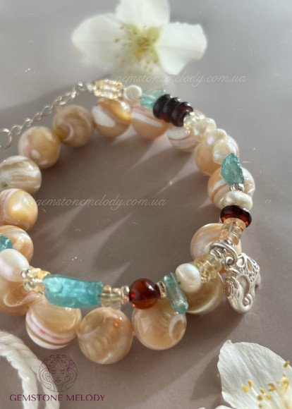 Набір браслетів з натуральних каменів та срібла 