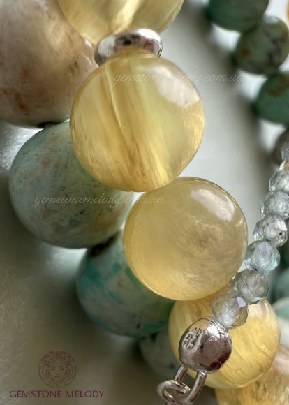 Бірюза, апатит, жовтий лепідоліт, браслети